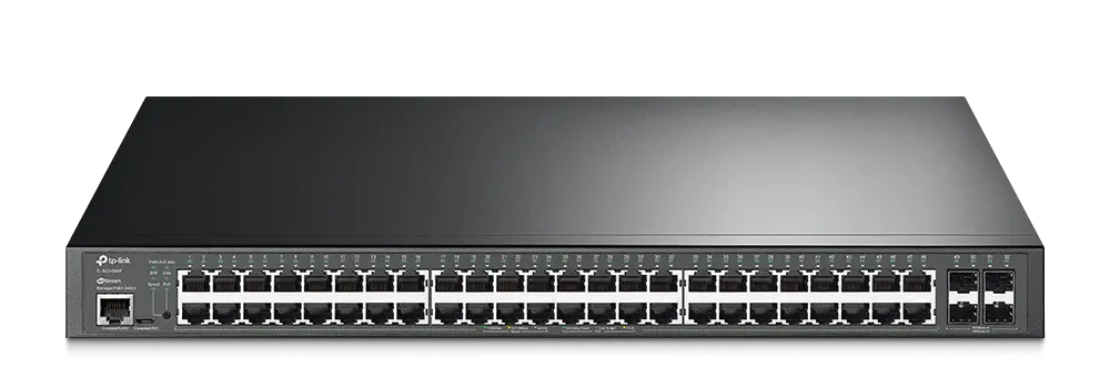 سويتش تي بي لينك 52 مخرج جيجابت PoE (48 منفذ PoE) ومنافذ 10G - موديل SG3452XP | إدارة L3 وأداء أسطوري للمشاريع