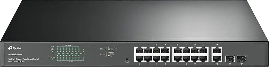 TP-Link 16-Port Gigabit Smart Managed PoE Switch - TL-SG1218MPE | 16-Port PoE+ Security