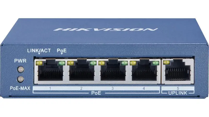سويتش هيك فيجن جيجابت PoE (5 مخرج) - موديل DS-3E0505P-E | سرعة 1000 ميجابت وتشغيل 4 كاميرات IP
