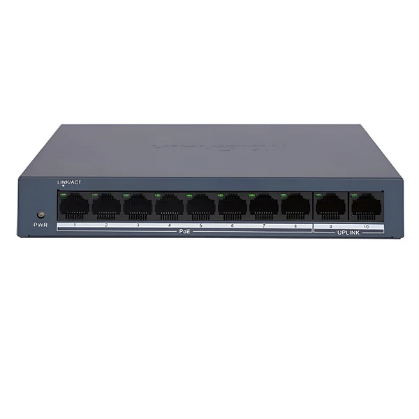 سويتش هيك فيجن PoE (10 مخرج) - موديل DS-3E0110MP-EM | يدعم 250 متر ومخرجين Uplink و8 PoE