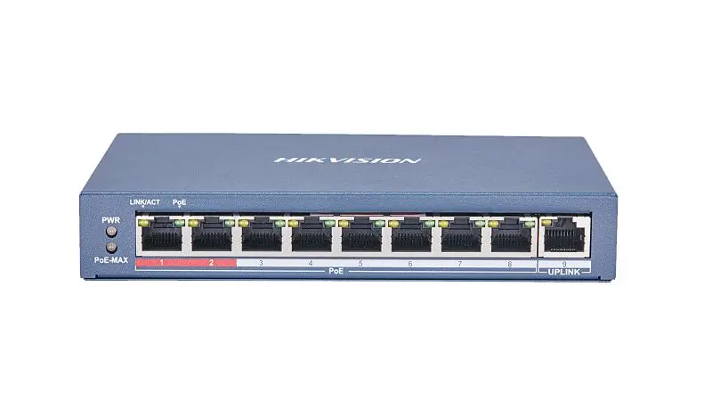 Hikvision DS-3E0109P-E(C) 9-Port PoE Switch | 8 PoE Ports + 1 Uplink & 115W Power Budget