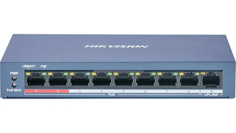 Hikvision DS-3E0109P-EM(B) 9-Port PoE Switch | 8 PoE Ports & 250m Long Range & 115W Budget