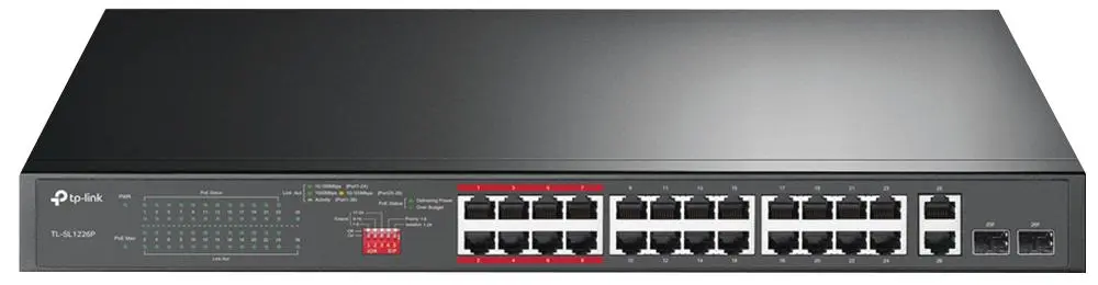 [TL-SL1226P] TP-Link 24-Port 10/100Mbps + 2-Port Gigabit Unmanaged PoE+ Switch